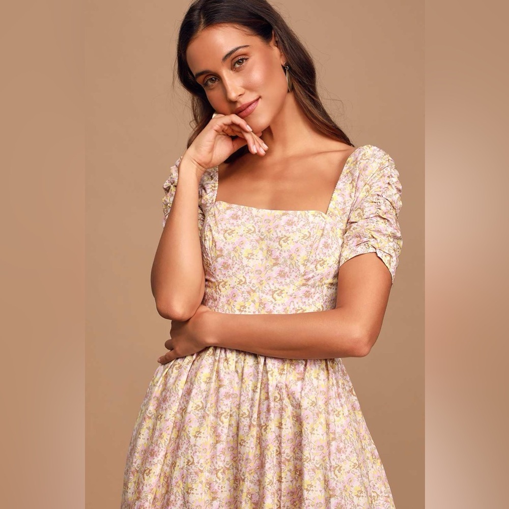 Free People She’s a Dream Floral Print Puff Sleeve Midi Dress Size 2 - Picture 3 of 15